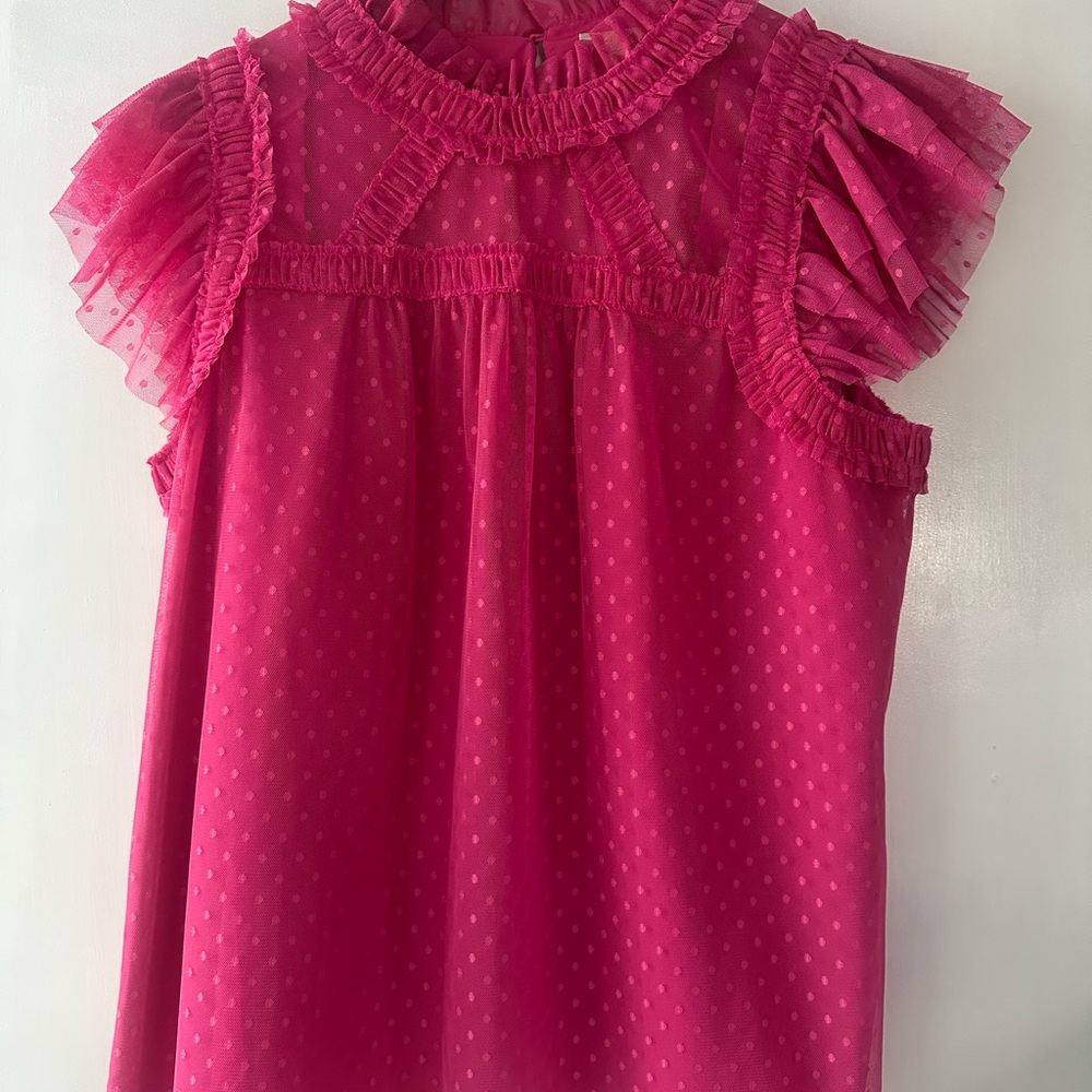 Boden Pink Blouse with Textured Fabric and Flutter Sleeves
